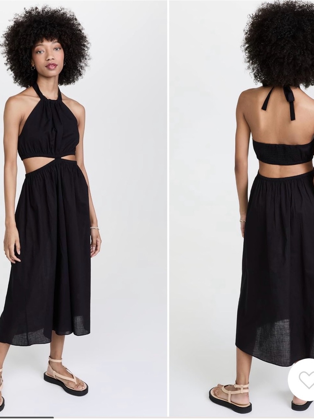 Black Halter Midi Dress with Cutout Waist - Women